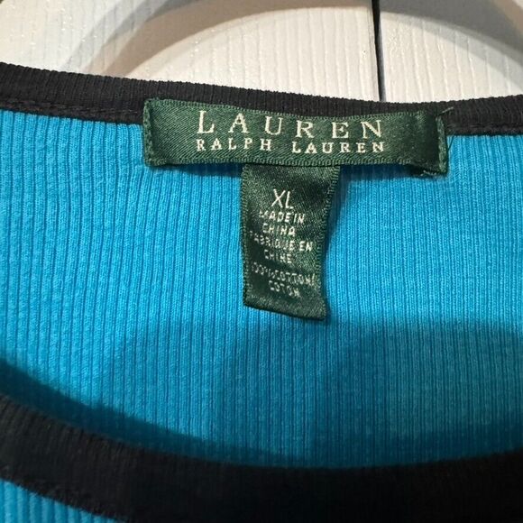 Lauren Ralph Lauren XL Striped Knit Top 3/4 Sleeve Cotton Button Shoulder Fitted - Picture 2 of 9